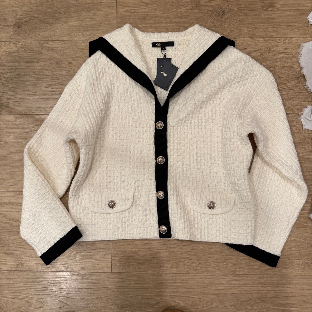 Maje Sweater Jacket with gold buttons, NWT